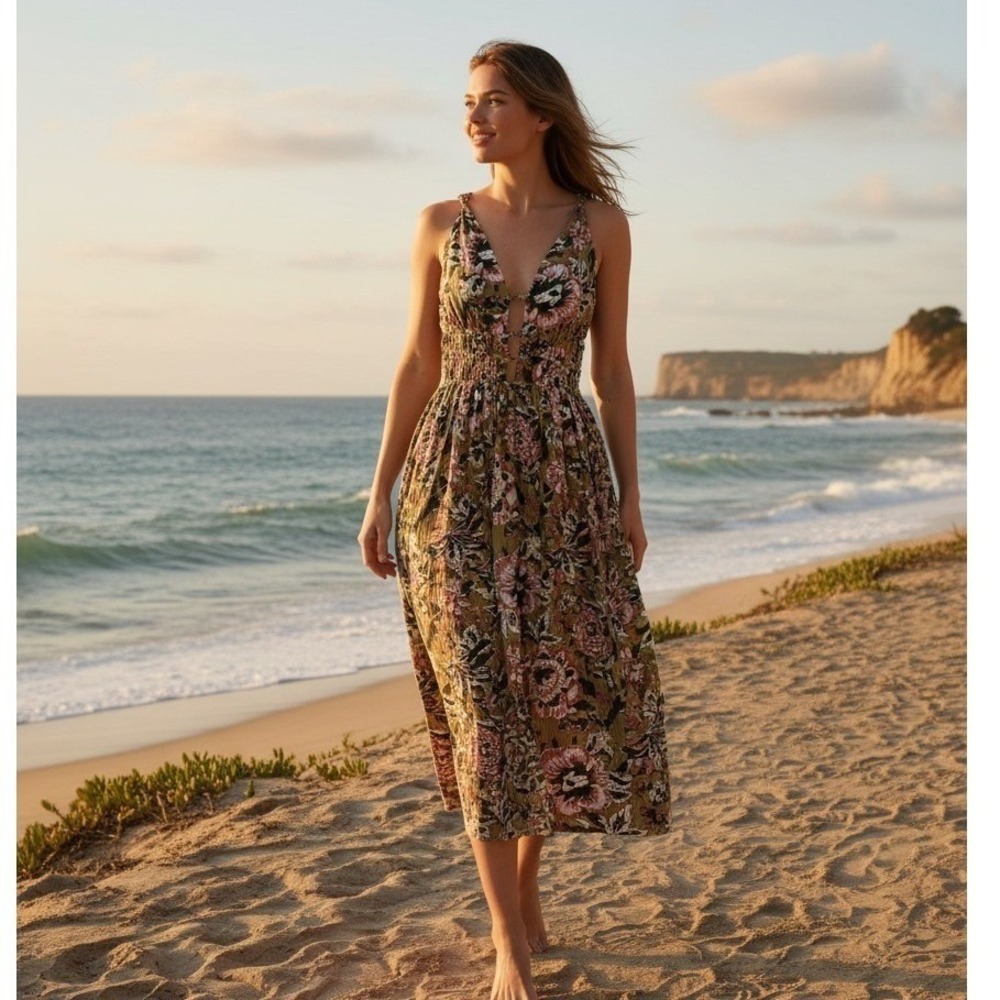 Caroline Constas Gianna Cutout Maxi Dress Small Sage Multi Garden‎ Floral NWT